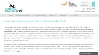 Animal Tracker | How do I register my pet online with a Transfer Code