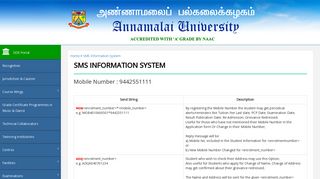 SMS Information - Annamalai University