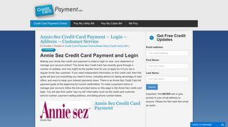 Annie Sez Credit Card Payment - Login - Address - Customer Service