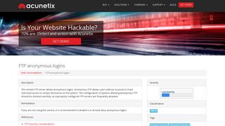 FTP anonymous logins - Vulnerabilities - Acunetix