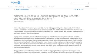 Anthem Blue Cross announces Engage, an integrated digital health ...