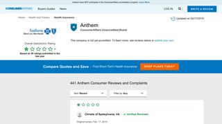 Top 439 Reviews and Complaints about Anthem - ConsumerAffairs.com
