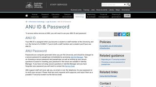 ANU ID & Password - Staff Services - ANU
