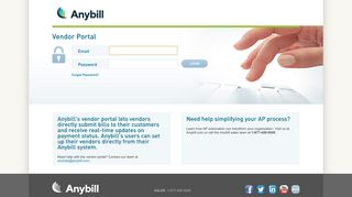 Anybill AP Vendor Portal - Login