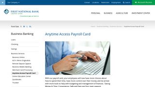 Anytime Access Payroll Card - First National Bank, Creston Iowa