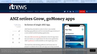 ANZ retires Grow, goMoney apps - Software - iTnews