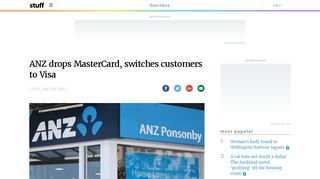 ANZ drops MasterCard, switches customers to Visa | Stuff.co.nz