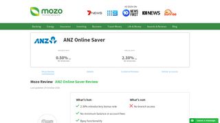 ANZ Online Saver | Savings account product information | Mozo