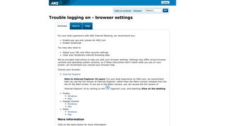 Trouble logging on - browser settings | ANZ Internet Banking help