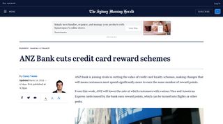 ANZ Bank cuts credit card reward schemes - Sydney Morning Herald