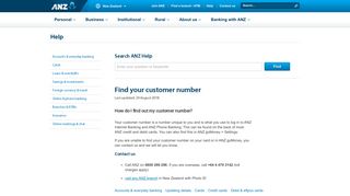 Find your customer number - ANZ
