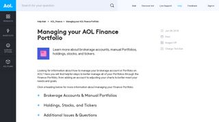 Managing your AOL Finance Portfolio - AOL Help