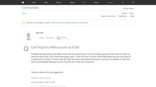 Can't log in to AIM account via iChat - Apple Community - Apple ...