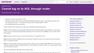 Cannot log on to AOL through router | Answer | NETGEAR Support