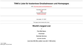 TINA: World's largest List of Free Web Space, Free Email Providers, on ...