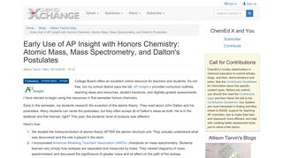 Early Use of AP Insight with Honors Chemistry: Atomic Mass, Mass ...