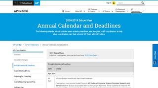 Annual Calendar and Deadlines - AP Central - College Board