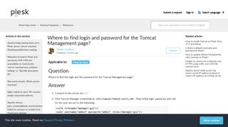 Where to find login and password for the Tomcat Management page ...