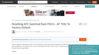 Resetting APC Switched Rack PDU's - AP 7932 To Factory Default ...
