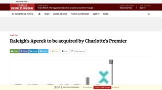 Raleigh's Aperek to be acquired by Charlotte's Premier - Triangle ...