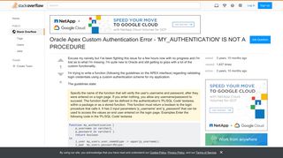 Oracle Apex Custom Authentication Error - 'MY_AUTHENTICATION' IS ...