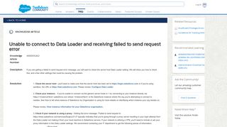 Unable to connect to Data Loader and receiving failed to send request ...