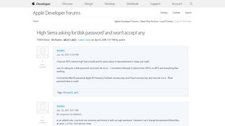 High Sierra asking for 'disk password' and won'... |Apple ...