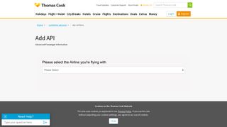 Add API to your Airlines Flight | Thomas Cook