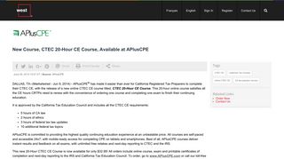 New Course, CTEC 20-Hour CE Course, Available at APlusCPE