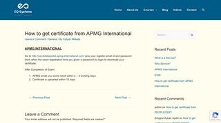 How to get certificate from APMG International - EQ Systems