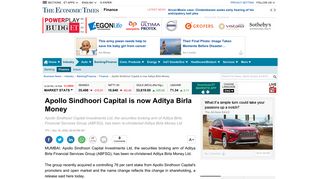 Apollo Sindhoori Capital is now Aditya Birla Money - The Economic ...