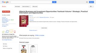 Albania Business and Investment Opportunities Yearbook Volume 1 ...