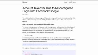 Account Takeover Due to Misconfigured Login with Facebook/Google