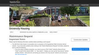 Maintenance Request - Appalachian State University Housing