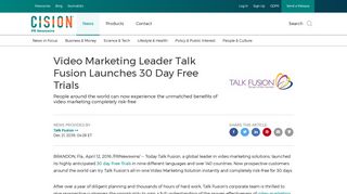 Video Marketing Leader Talk Fusion Launches 30 Day Free Trials