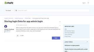 Storing login Data for app admin login - Shopify Community