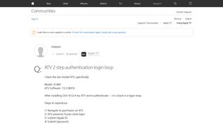 ATV 2 step authentication login loop - Apple Community - Apple ...