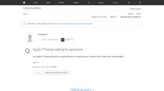 Apple TV keeps asking for password - Apple Community