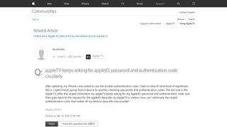 appleTV keeps asking for appleID, passwor… - Apple Community
