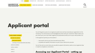 Applicant portal | University of Westminster, London