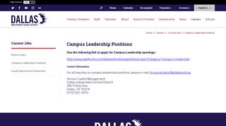 Current Jobs / Campus Leadership Positions - Dallas ISD