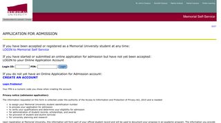 Online Application for Admission Login - Memorial University of ...