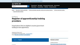 Register of apprenticeship training providers - GOV.UK