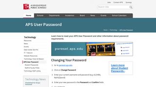 APS User Password — Albuquerque Public Schools