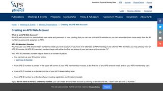 Creating an APS Web Account - American Physical Society