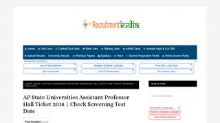 AP State Universities Assistant Professor Hall Ticket 2018 | Screening ...