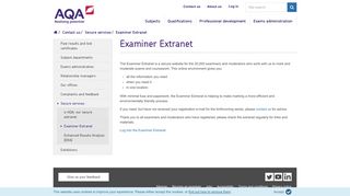 AQA | Contact us | Secure services | Examiner Extranet