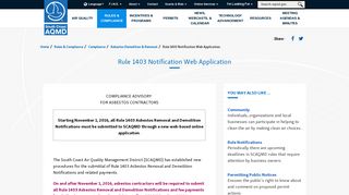 Rule 1403 Notification Web Application - South Coast Air Quality