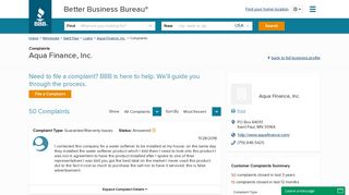 Aqua Finance, Inc. | Complaints | Better Business Bureau® Profile