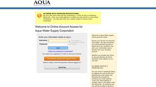 Online Account Access for Aqua Water Supply Corporation